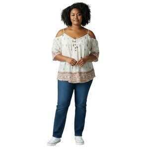 Maurices Womens Rust & Cream Cold Shoulder Boho Blouse 3X